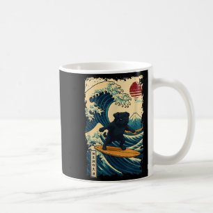 Black Pug Japanese Kanagawa Wave Surfing Japan Mom Coffee Mug