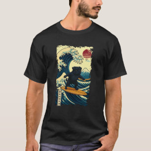 Black Pug Japanese Kanagawa Wave Surfing Japan Mom T-Shirt