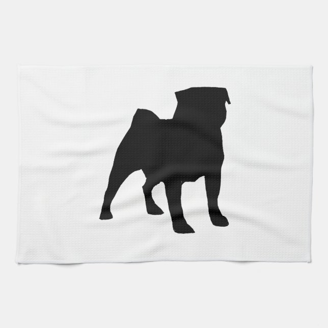 Black Pug Kitchen Towel (Horizontal)