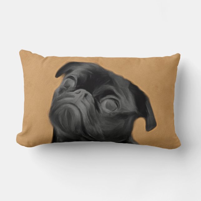 Black Pug Lumbar Pillow (Front)