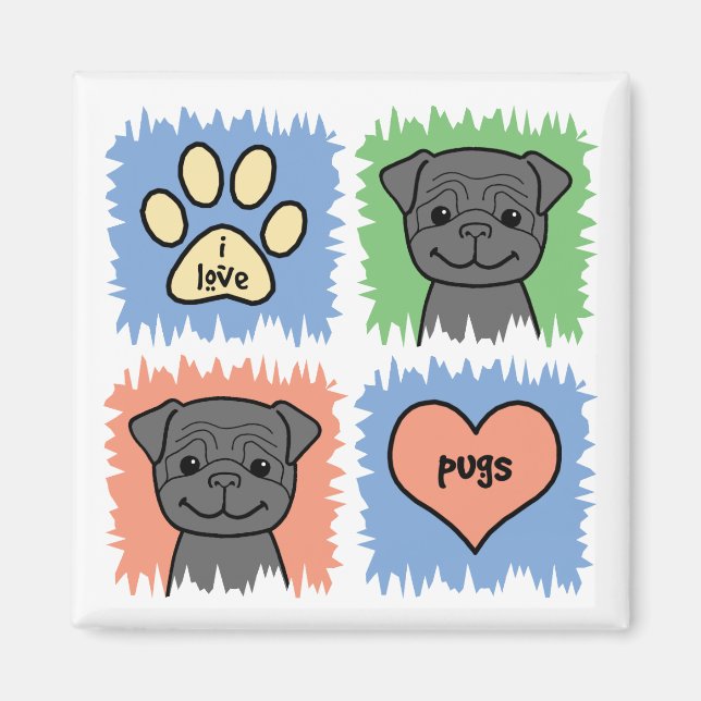 Black Pug Magnet (Front)