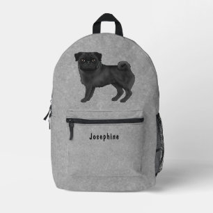 Black Pug Mops Dog Breed Design With Custom Text Printed Backpack