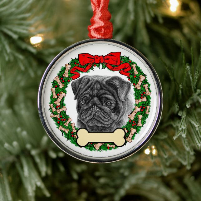 Black Pug Ornament - Personalize with Name or Date (Tree)