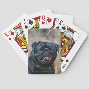 Black Pug Panting While Looking at Camera Playing Cards