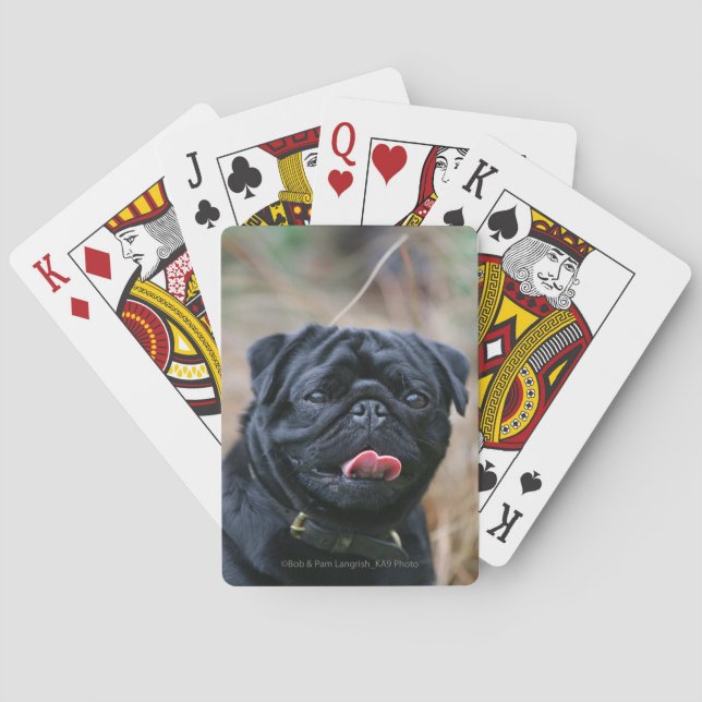 Black Pug Panting While Looking at Camera Playing Cards (Back)