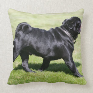 Black Pug Panting While Walking Throw Pillow