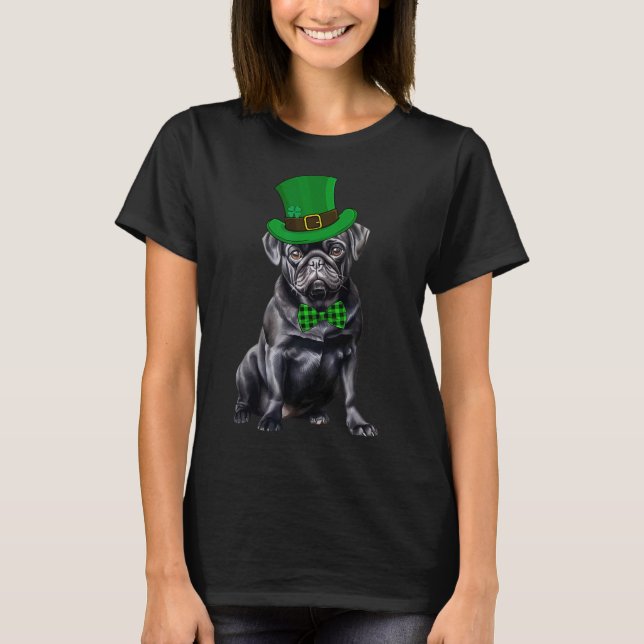Black Pug Patricks Day Hat Funny St Patricks Day D T-Shirt (Front)