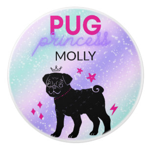 BLACK" PUG PRINCESS" CERAMIC KNOB