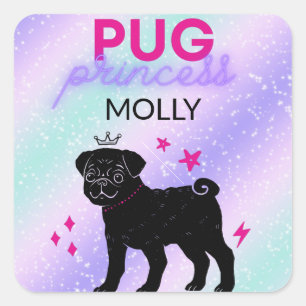 BLACK" PUG PRINCESS"   SQUARE STICKER