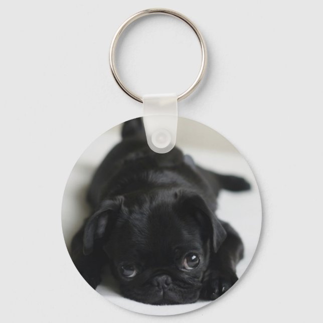 Black Pug Puppy Keychain (Front)