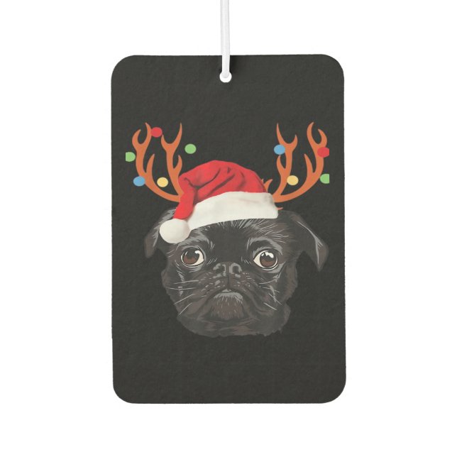 Black Pug Santa Christmas Reindeer Christmas Light Air Freshener (Front)