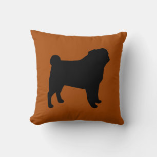 Black Pug Silhouette Burnt Orange   Dog Lover's Throw Pillow