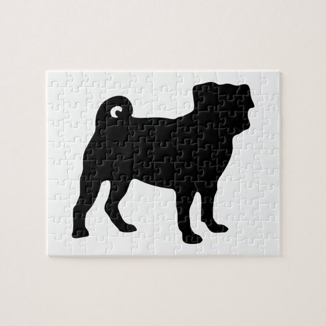 Black Pug Silhouette - Simple Vector Design Jigsaw Puzzle (Horizontal)