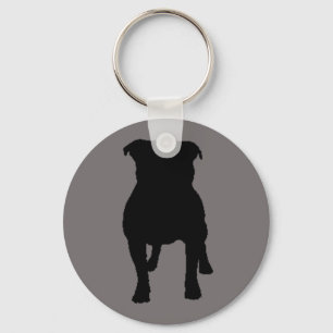 Black Pug Silhouettes on Grey Background Keychain