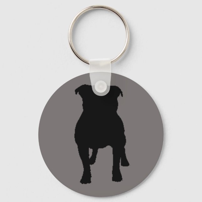 Black Pug Silhouettes on Grey Background Keychain (Front)