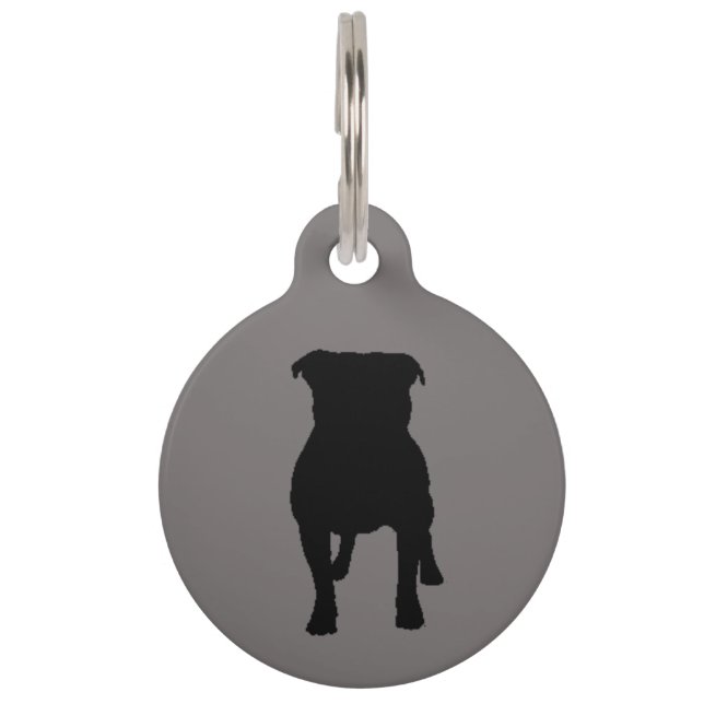 Black Pug Silhouettes on Grey Background Pet Tag (Front)