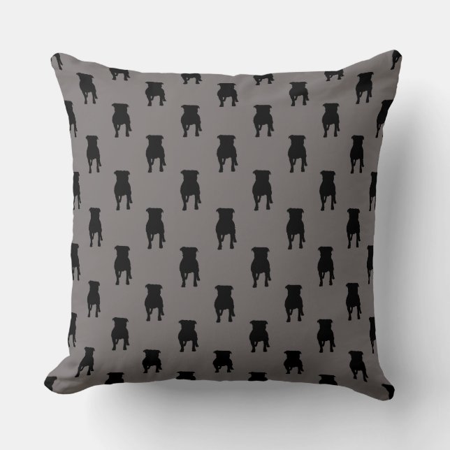 Black Pug Silhouettes on Grey Background Throw Pillow (Front)