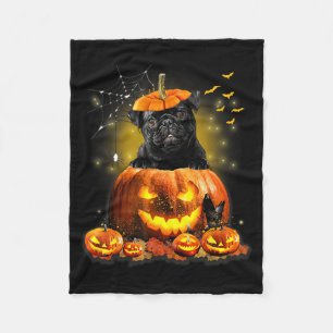 Black Pug Spooky Halloween Pumpkin Dog Head Men Fleece Blanket
