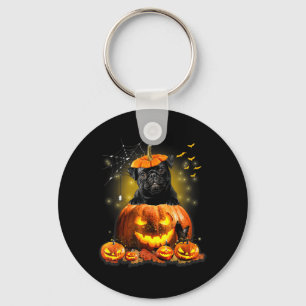 Black Pug Spooky Halloween Pumpkin Dog Head Men Keychain
