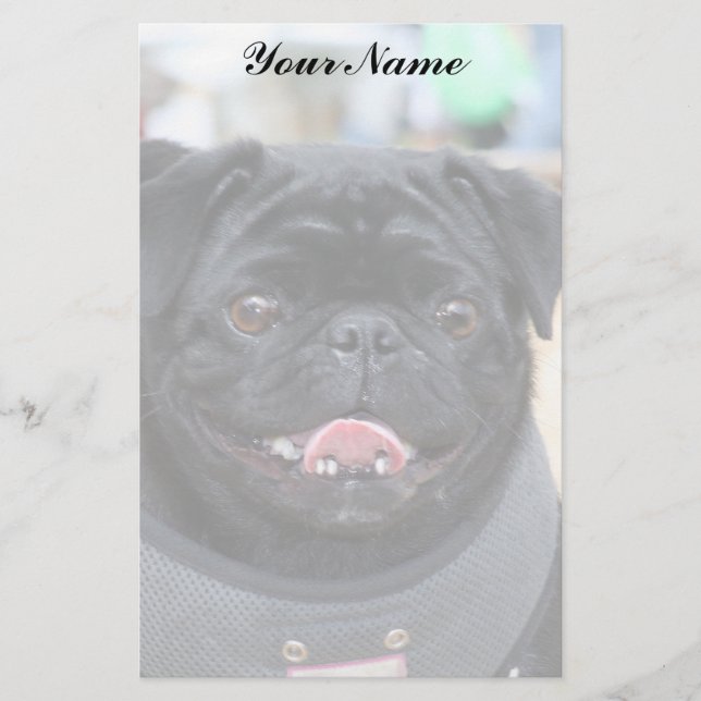 Black Pug Stationary Stationery (Front)