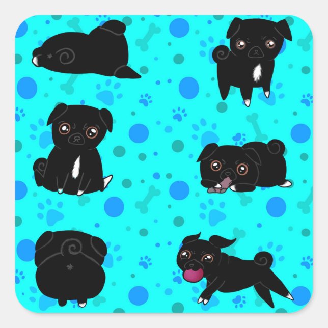 Black Pug Sticker (Potluck in Action) (Front)