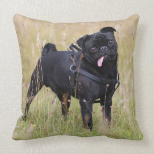 Black Pug Sticking Out Tounge Throw Pillow