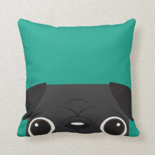 Black Pug -Teal Pillow