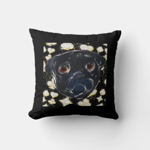Black Pug  Throw Pillow