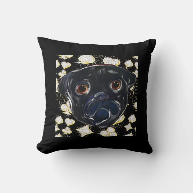 Black Pug  Throw Pillow (Front)