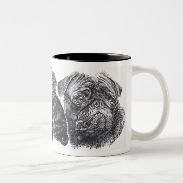 Black Pug Two-Tone Coffee Mug (Right)