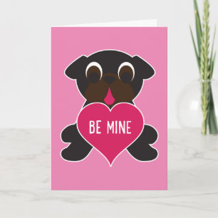 Black Pug Valentine Greeting Card - Be Mine