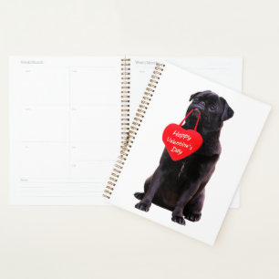 Black Pug Wishing Happy Valentine's Day Planner