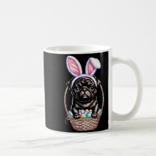 Black pug with bunny ears cute colourful easter eg coffee mug