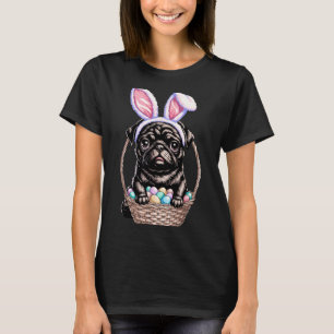 Black pug with bunny ears cute colourful easter eg T-Shirt