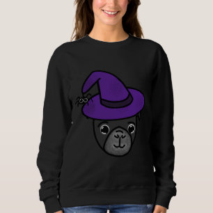 Black Pug with Purple Witch Hat and Spider Friend Sweatshirt