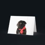 Black pug  with red bow holiday card<br><div class="desc">Black pug  with red bow</div>