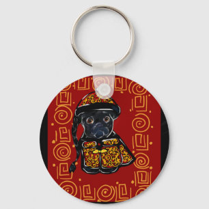 Black Pug Year of the Dog Keychain