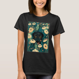 Black Pugs Hiding Flowers Floral Dog Mom Dad T-Shirt