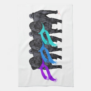 Black Pugs in Scarves Kitchen Towel