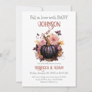 Black Pumpkin Floral Fall in Love with Baby Shower Invitation