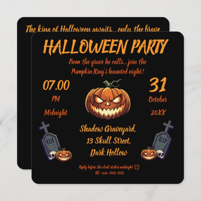 🖤 Black Pumpkin King Halloween Invite 🎃 (Front/Back)
