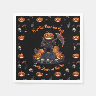 🖤 Black Pumpkin King Halloween Napkin 🎃