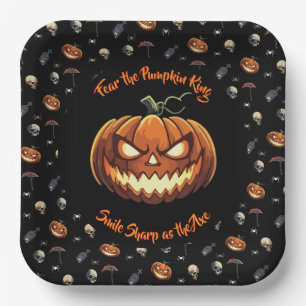 🖤 Black Pumpkin King Halloween Plate 🎃