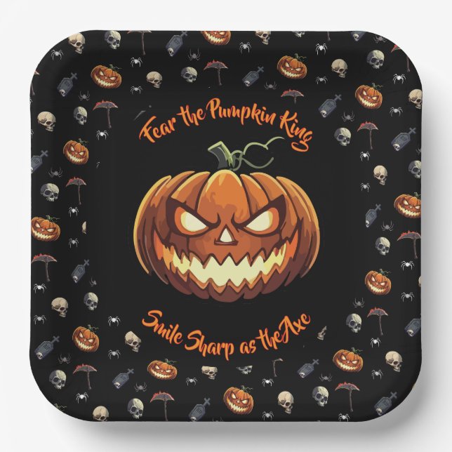 🖤 Black Pumpkin King Halloween Plate 🎃 (Front)