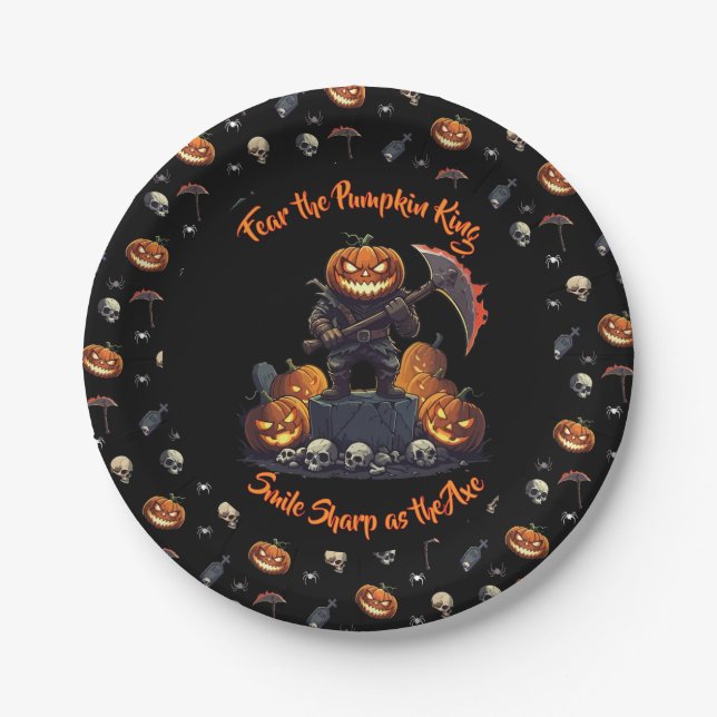 🖤 Black Pumpkin King Halloween Plate 🎃 (Front)