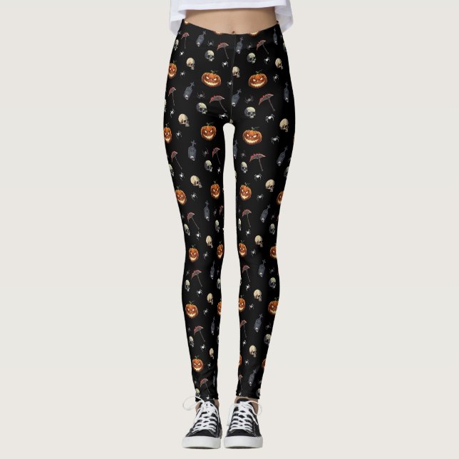 🖤 Black Pumpkin King Kid Leggings 🎃 (Front)