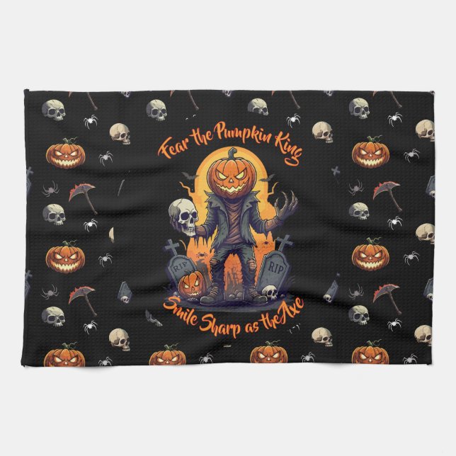🖤 Black Pumpkin King Kitchen Towel 🎃 (Horizontal)