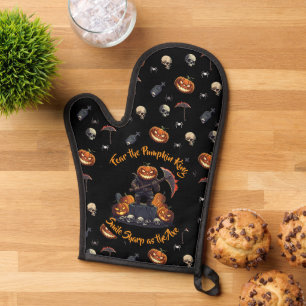 🖤 Black Pumpkin King Oven Mitt Set 🎃