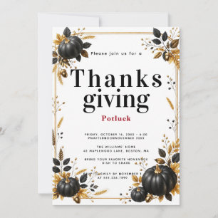 Black Pumpkin Thanksgiving Potluck Dinner Invitation
