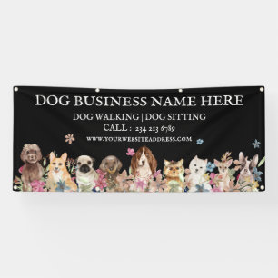 Black Puppies Floral Botanical Dog Groomer Banner